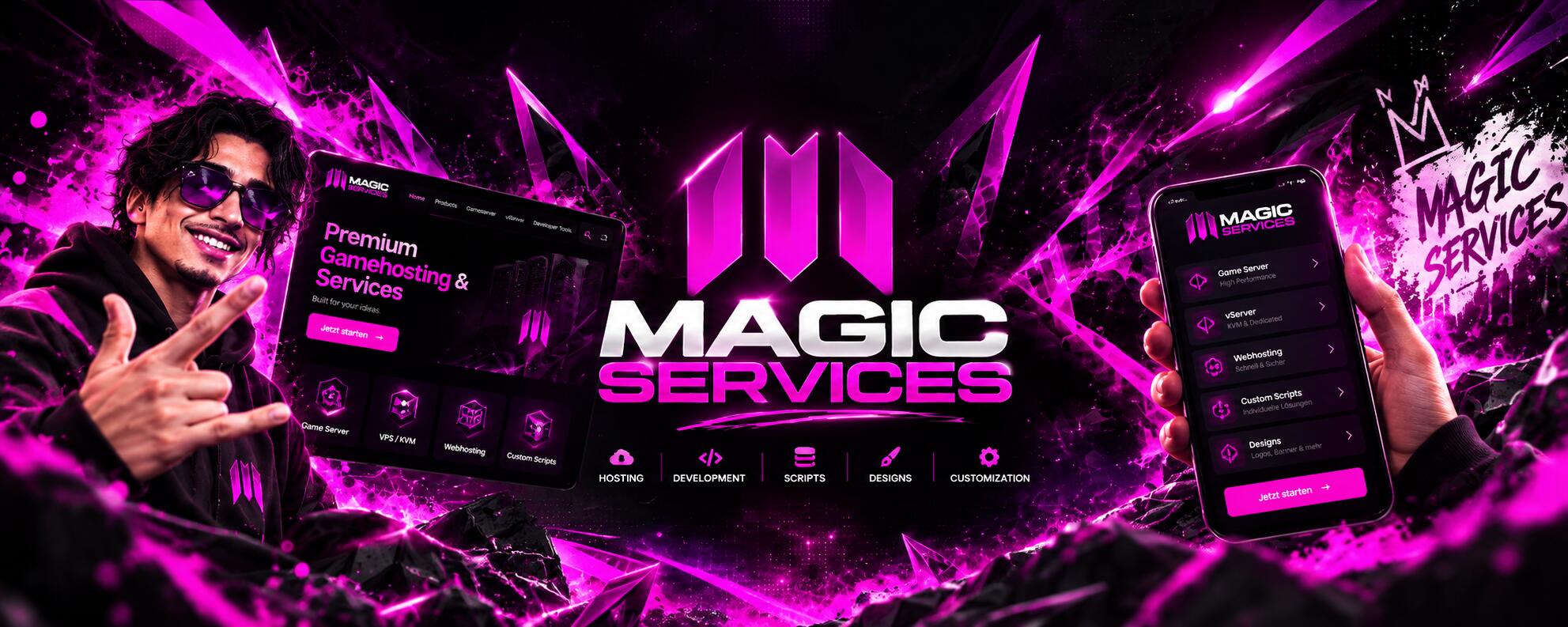 Discovery splash banner for Magic Services Discord server
