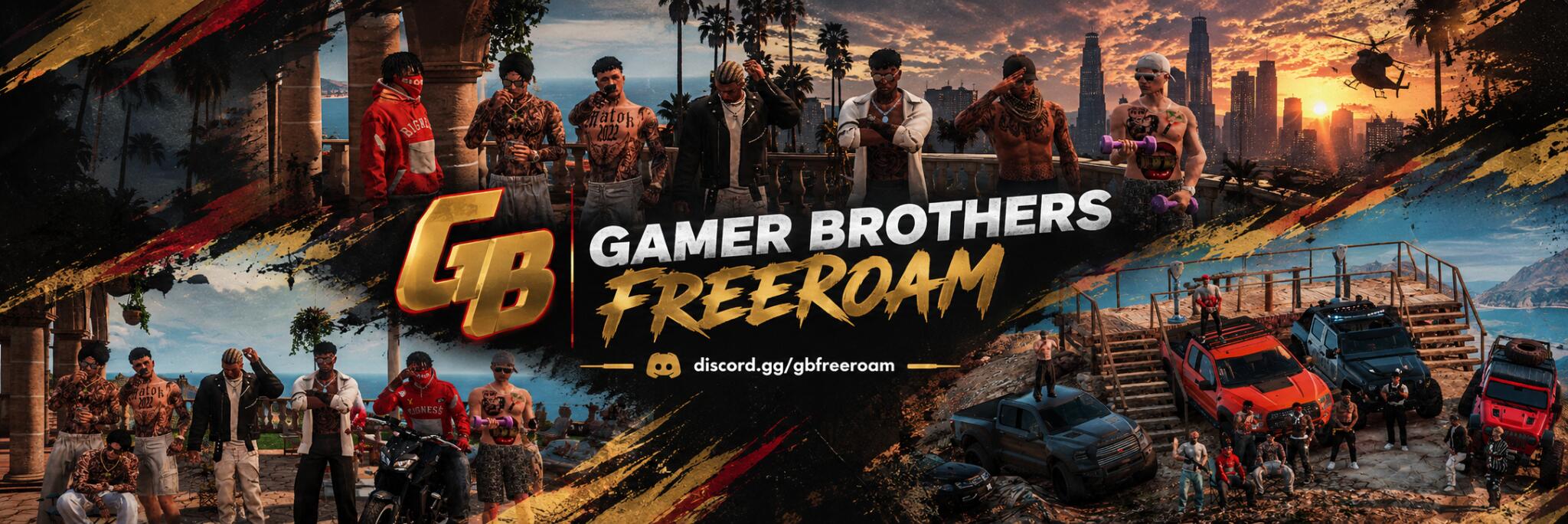 Discovery splash banner for Gamer Brothers Freeroam Discord server