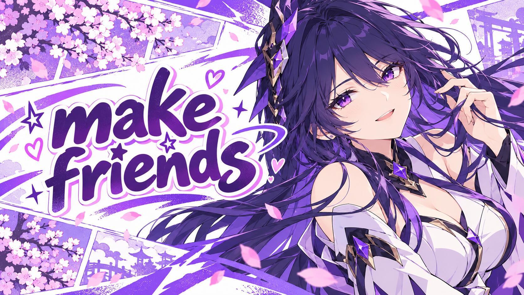 Discovery splash banner for " 𐙚₊˚ make friends ⋆。° active chat.girls.nitro giveaways.guild tags.vcs.sfw Discord server